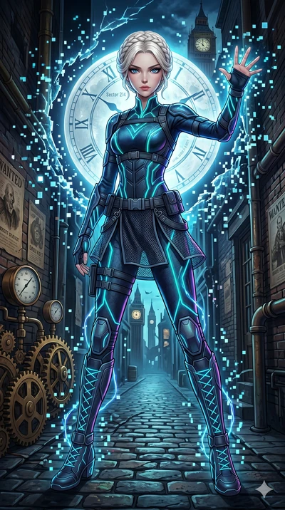 score_9, masterpiece, best quality, ultra-detailed, Set A: High-budget Anime Keyframe, Caucasian (human ears) woman. Low angle cowboy shot filling the entire 9:16 frame with her statuesque presence. Theme: Primal Nature. shattering the fabric of real