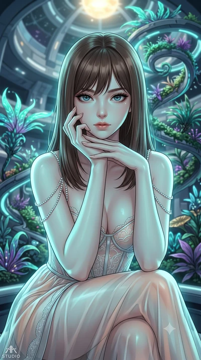 score_9, masterpiece, best quality, ultra-detailed, high-budget anime keyframe, editorial fashion photography, tasteful artistic composition, Korean woman. close-up cowboy shot from the waist and thighs up, the character dominates the composition, fi