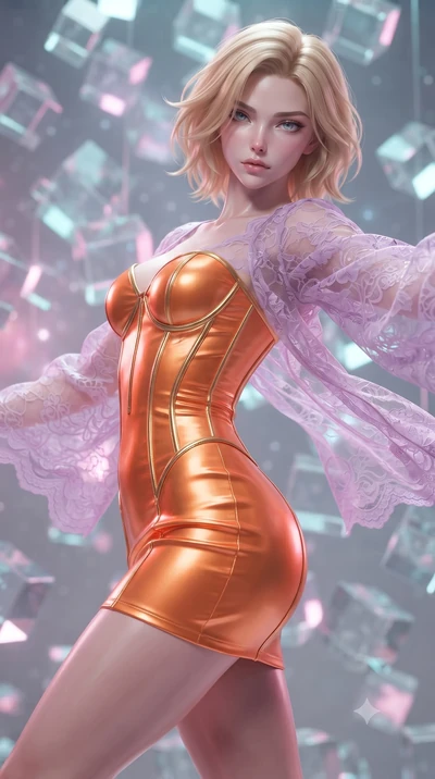 score_9, masterpiece, best quality, ultra-detailed, high-budget anime keyframe, editorial fashion photography, tasteful artistic composition, realistic cosplay photography, Caucasian woman, strictly human ears. close-up cowboy shot from the waist and