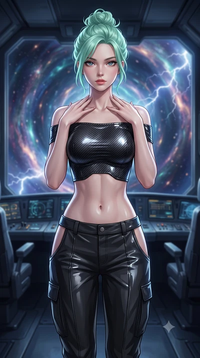 score_9, masterpiece, best quality, ultra-detailed, high-budget anime keyframe, editorial fashion photography, tasteful artistic composition, Japanese woman. close-up cowboy shot from the waist and thighs up, the character dominates the composition, 