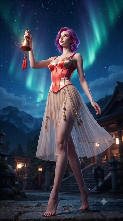 score_9, masterpiece, best quality, ultra-detailed, high-budget anime keyframe, editorial fashion photography, tasteful artistic composition, Caucasian woman. low angle full-body shot from head to toe showing her feet, filling the entire 9:16 vertica