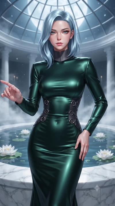 score_9, masterpiece, best quality, ultra-detailed, high-budget anime keyframe, editorial fashion photography, tasteful artistic composition, Korean woman. close-up cowboy shot from the waist and thighs up, the character dominates the composition, fi