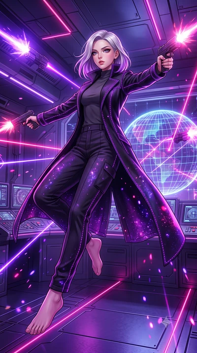 score_9, masterpiece, best quality, ultra-detailed, high-budget anime keyframe, editorial fashion photography, tasteful artistic composition, Caucasian woman, strictly human ears. low angle full-body shot from head to toe showing her feet, filling th