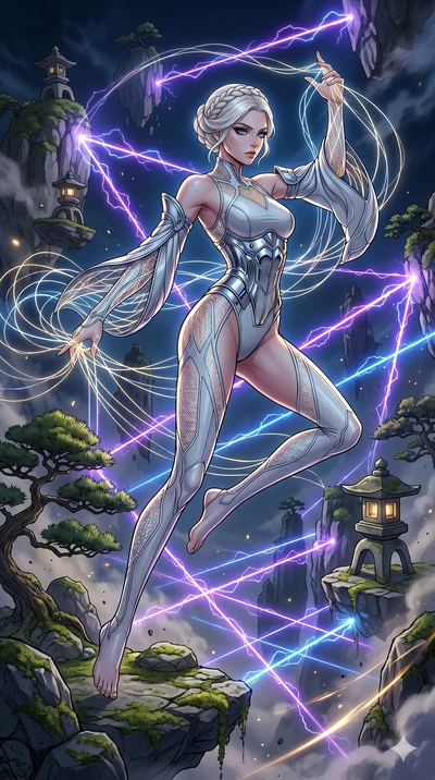 score_9, masterpiece, best quality, ultra-detailed, high-budget anime movie keyframe, cinematic anime lighting, intricate line art, Japanese woman. Dynamic full-body shot stretching the vertical silhouette across the 9:16 frame. weaving threads of li