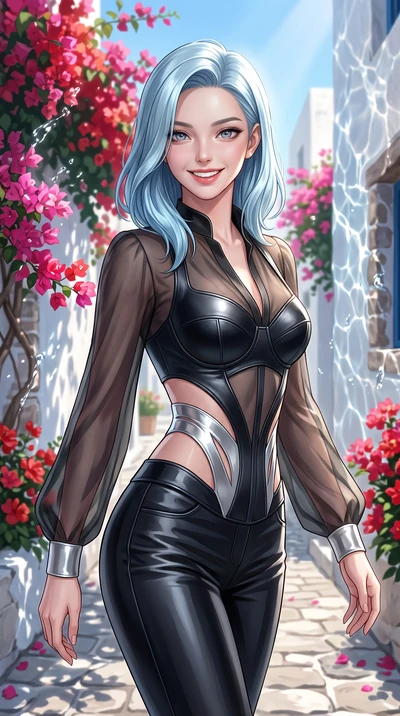 score_9, masterpiece, best quality, ultra-detailed, high-budget anime keyframe, editorial fashion photography, tasteful artistic composition, Korean woman. close-up cowboy shot from the waist and thighs up, the character dominates the composition, fi