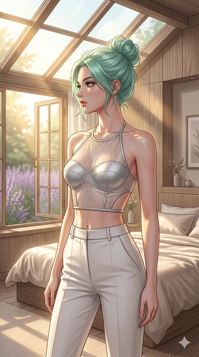 score_9, masterpiece, best quality, ultra-detailed, high-budget anime keyframe, editorial fashion photography, tasteful artistic composition, Japanese woman. cowboy shot from the thighs up, character and outfit filling the frame for maximum editorial