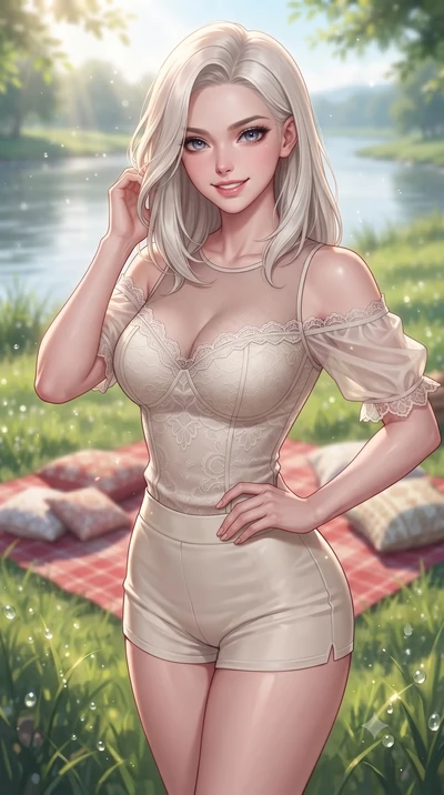 score_9, masterpiece, best quality, ultra-detailed, high-budget anime keyframe, editorial fashion photography, tasteful artistic composition, Caucasian woman. close-up cowboy shot from the waist and thighs up, the character dominates the composition,