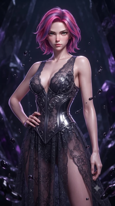 score_9, masterpiece, best quality, ultra-detailed, high-budget anime keyframe, editorial fashion photography, tasteful artistic composition, Caucasian woman. close-up cowboy shot from the waist and thighs up, the character dominates the composition,