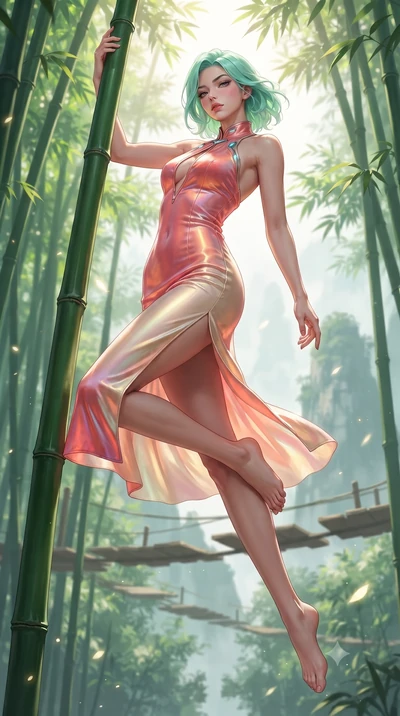 score_9, masterpiece, best quality, ultra-detailed, high-budget anime keyframe, editorial fashion photography, tasteful artistic composition, Japanese woman. low angle full-body shot from head to toe showing her feet, filling the entire 9:16 vertical