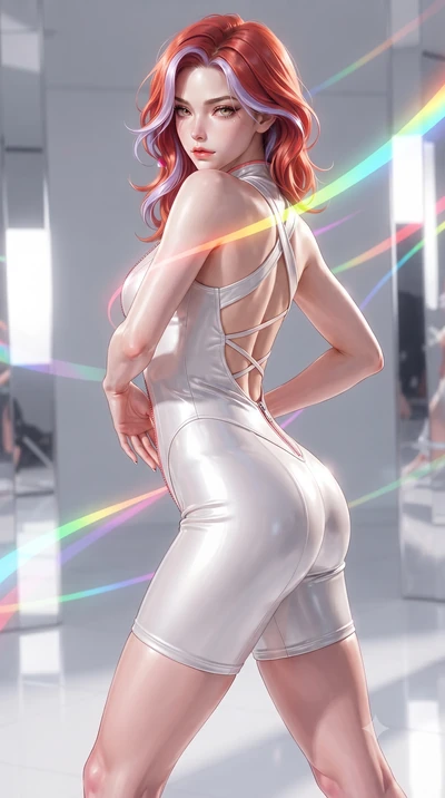 score_9, masterpiece, best quality, ultra-detailed, high-budget anime keyframe, editorial fashion photography, tasteful artistic composition, Caucasian woman. close-up cowboy shot from the waist and thighs up, the character dominates the composition,