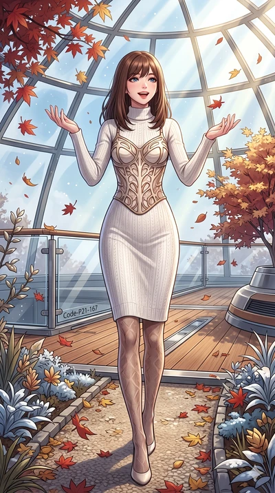 score_9, masterpiece, best quality, ultra-detailed, high-budget anime keyframe, vibrant anime aesthetic, Korean woman. cowboy shot from the thighs up, character and outfit filling the frame for maximum presence. She is standing in a garden path, smil