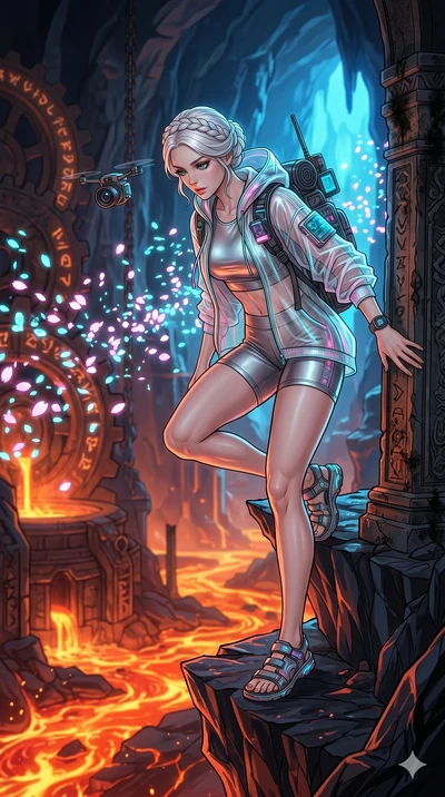 score_9, masterpiece, best quality, ultra-detailed, high-budget anime movie keyframe, cinematic anime lighting, intricate line art, Caucasian (strictly human ears) woman. Dynamic full-body shot stretching the vertical silhouette across the 9:16 frame