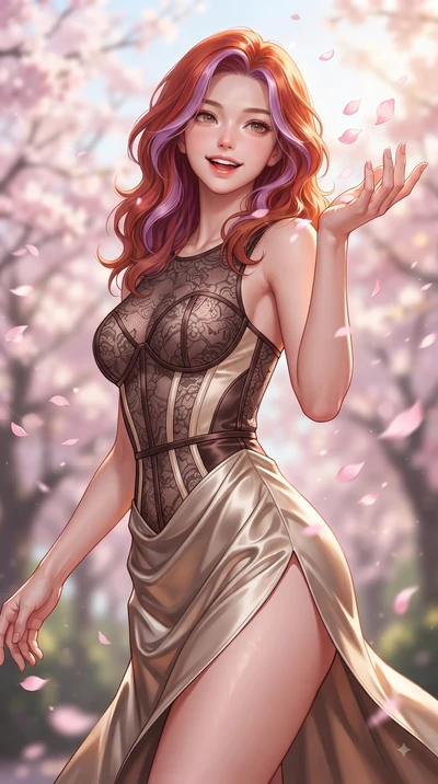 score_9, masterpiece, best quality, ultra-detailed, high-budget anime keyframe, editorial fashion photography, tasteful artistic composition, Caucasian woman. close-up cowboy shot from the waist and thighs up, the character dominates the composition,