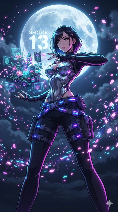 score_9, masterpiece, best quality, ultra-detailed, Set A: High-budget Anime Keyframe, Japanese woman. Low angle cowboy shot filling the entire 9:16 frame with her statuesque presence. Casting a spell through a floating botanical garden, with a massi