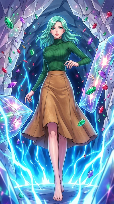 score_9, masterpiece, best quality, ultra-detailed, high-budget anime keyframe, clean line-art, cel-shading, Japanese woman. low angle full-body shot from head to toe showing her feet, filling the entire 9:16 vertical frame with her statuesque presen