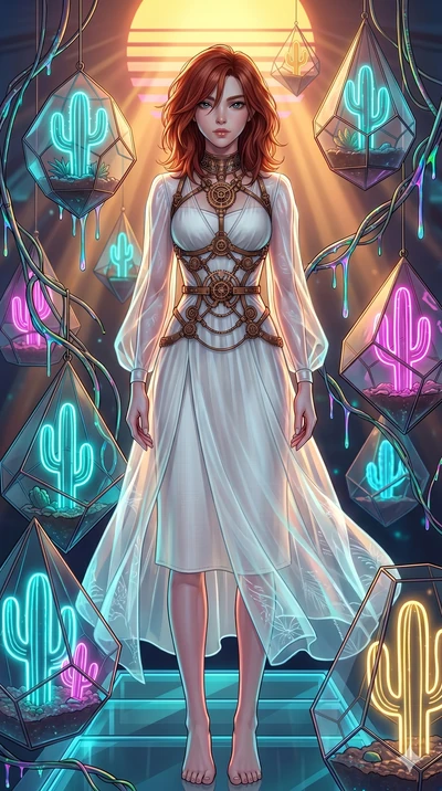 score_9, masterpiece, best quality, ultra-detailed, high-budget anime keyframe, Japanese woman. low angle full-body shot filling the entire 9:16 frame with her statuesque presence, stretching the vertical silhouette. standing in a retro-futuristic sy