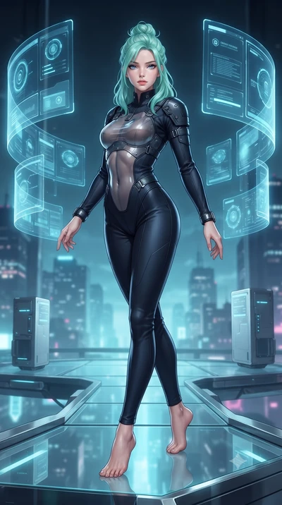 score_9, masterpiece, best quality, ultra-detailed, high-budget anime keyframe, editorial fashion photography, tasteful artistic composition, Japanese woman. low angle full-body shot from head to toe showing her feet, filling the entire 9:16 vertical