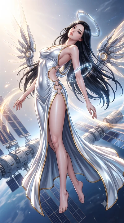 score_9, masterpiece, best quality, ultra-detailed, high-budget anime keyframe, editorial fashion photography, tasteful artistic composition, Korean woman. low angle full-body shot from head to toe showing her feet, filling the entire 9:16 vertical f