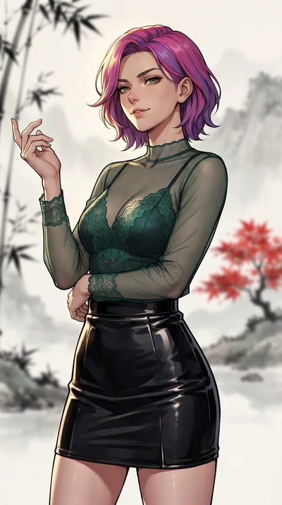 score_9, masterpiece, best quality, ultra-detailed, high-budget anime keyframe, gorgeous anime illustration, with clean line-art and distinct ink outlines, Caucasian woman, strictly human ears. close-up cowboy shot from the waist and thighs up, the c