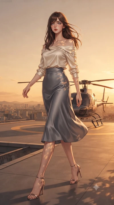 score_9, masterpiece, best quality, ultra-detailed, high-budget anime keyframe, editorial fashion photography, tasteful artistic composition, Korean woman. low angle full-body shot from head to toe showing her feet, filling the entire 9:16 vertical f