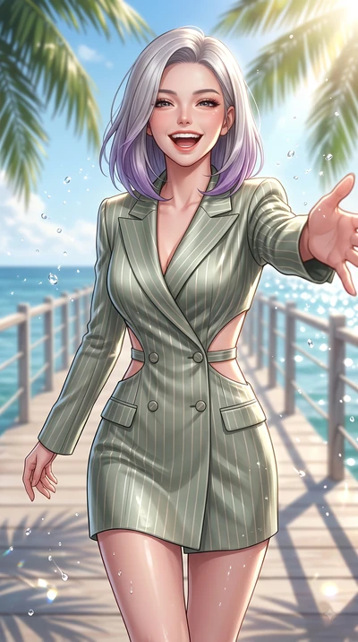 score_9, masterpiece, best quality, ultra-detailed, high-budget anime keyframe, editorial fashion photography, tasteful artistic composition, Caucasian woman. close-up cowboy shot from the waist and thighs up, the character dominates the composition,