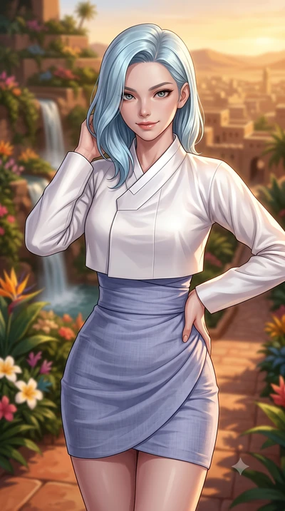 score_9, masterpiece, best quality, ultra-detailed, high-budget anime keyframe, editorial fashion photography, tasteful artistic composition, Korean woman. close-up cowboy shot from the waist and thighs up, the character dominates the composition, fi