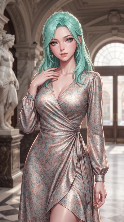 score_9, masterpiece, best quality, ultra-detailed, high-budget anime keyframe, editorial fashion photography, tasteful artistic composition, Japanese woman. close-up cowboy shot from the waist and thighs up, the character dominates the composition, 