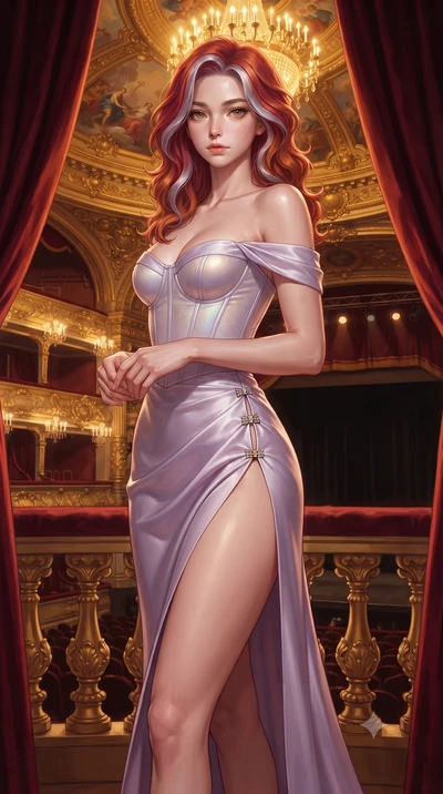 score_9, masterpiece, best quality, ultra-detailed, high-budget anime keyframe, editorial fashion photography, tasteful artistic composition, Caucasian woman. close-up cowboy shot from the waist and thighs up, the character dominates the composition,