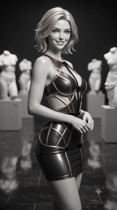 score_9, masterpiece, best quality, ultra-detailed, high-budget anime keyframe, editorial fashion photography, tasteful artistic composition, Caucasian woman. close-up cowboy shot from the waist and thighs up, the character dominates the composition,