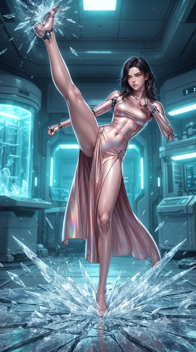 score_9, masterpiece, best quality, ultra-detailed, high-budget anime keyframe, editorial fashion photography, tasteful artistic composition, Korean woman. low angle full-body shot from head to toe showing her feet, filling the entire 9:16 vertical f