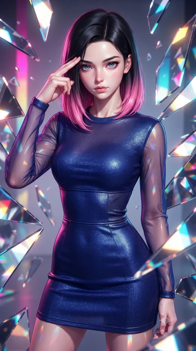 score_9, masterpiece, best quality, ultra-detailed, high-budget anime keyframe, editorial fashion photography, tasteful artistic composition, Korean woman. close-up cowboy shot from the waist and thighs up, the character dominates the composition, fi