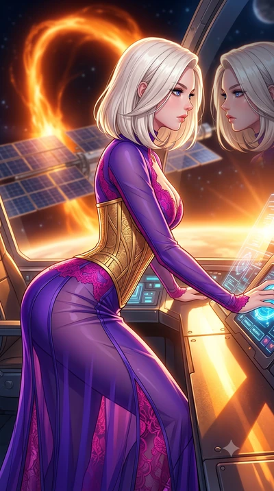 score_9, masterpiece, best quality, ultra-detailed, high-budget anime keyframe, editorial fashion photography, tasteful artistic composition, Caucasian woman, strictly human ears. close-up cowboy shot from the waist and thighs up, the character domin