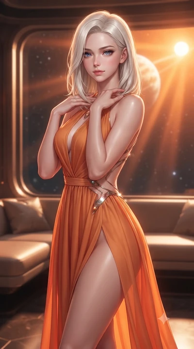 score_9, masterpiece, best quality, ultra-detailed, high-budget anime keyframe, editorial fashion photography, tasteful artistic composition, Caucasian woman. close-up cowboy shot from the waist and thighs up, the character dominates the composition,