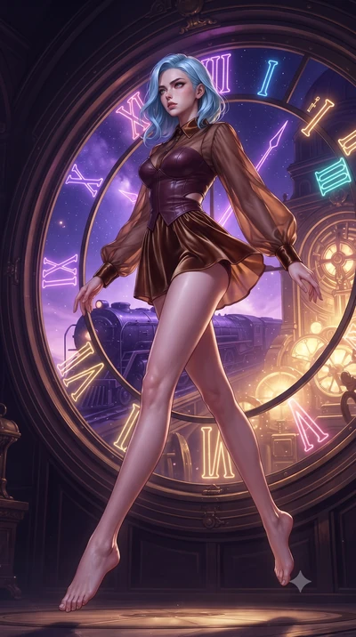 score_9, masterpiece, best quality, ultra-detailed, high-budget anime keyframe, editorial fashion photography, tasteful artistic composition, Korean woman. low angle full-body shot from head to toe showing her feet, filling the entire 9:16 vertical f