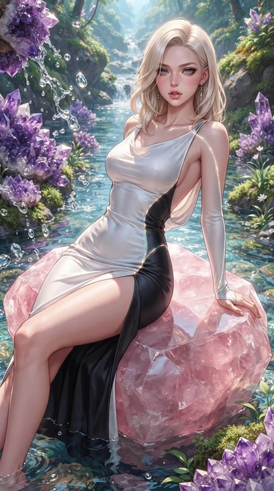score_9, masterpiece, best quality, ultra-detailed, high-budget anime keyframe, editorial fashion photography, tasteful artistic composition, Caucasian woman. close-up cowboy shot from the waist and thighs up, the character dominates the composition,