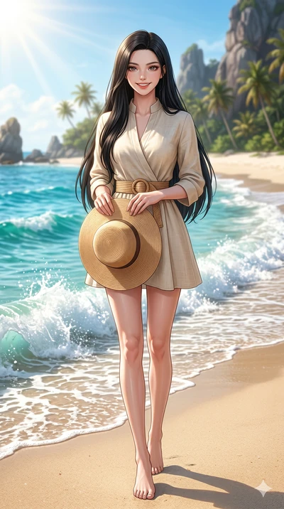 score_9, masterpiece, best quality, ultra-detailed, high-budget anime keyframe, editorial fashion photography, tasteful artistic composition, Korean woman. low angle full-body shot from head to toe showing her feet, filling the entire 9:16 vertical f