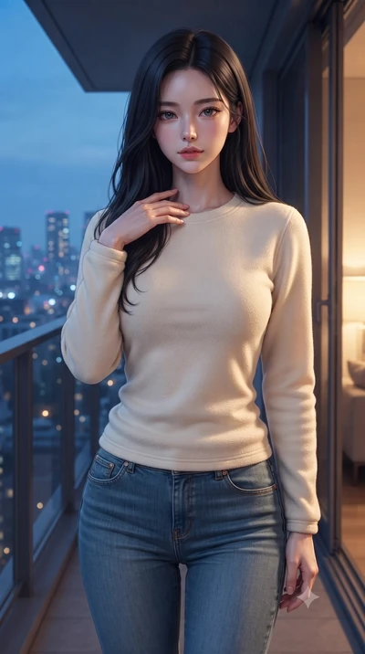 score_9, masterpiece, best quality, ultra-detailed, high-budget anime keyframe, editorial fashion photography, tasteful artistic composition, Korean woman woman. close-up cowboy shot from the waist and thighs up, the character dominates the compositi
