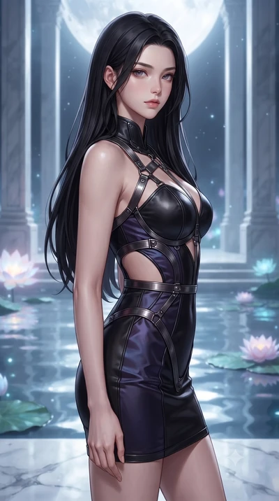 score_9, masterpiece, best quality, ultra-detailed, high-budget anime keyframe, editorial fashion photography, tasteful artistic composition, Korean woman. close-up cowboy shot from the waist and thighs up, the character dominates the composition, fi