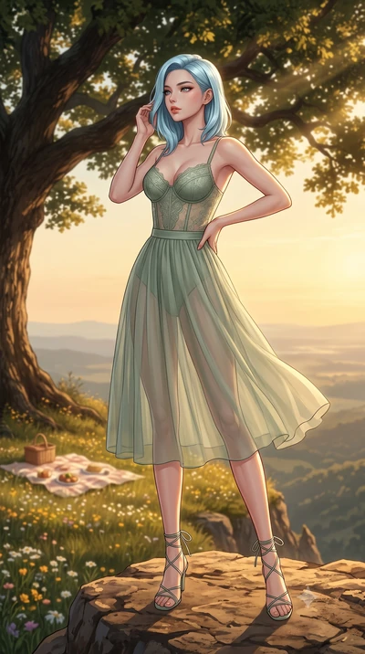 score_9, masterpiece, best quality, ultra-detailed, high-budget anime keyframe, editorial fashion photography, tasteful artistic composition, Korean woman woman. low angle full-body shot from head to toe showing her feet, filling the entire 9:16 vert