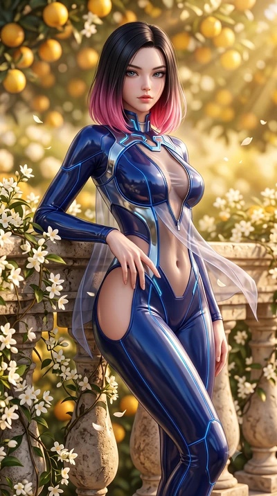 score_9, masterpiece, best quality, ultra-detailed, high-budget anime keyframe, semi-realistic 3D game render, editorial fashion photography, tasteful artistic composition, Korean woman. close-up cowboy shot from the waist and thighs up, the characte