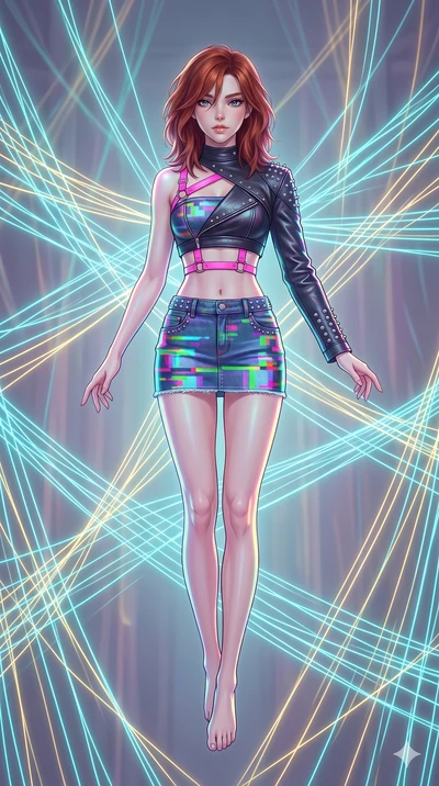 score_9, masterpiece, best quality, ultra-detailed, high-budget anime keyframe, Caucasian woman, strictly human ears. upper body close-up from the thighs up, character filling the screen for maximum presence. floating suspended in an ethereal loom ro