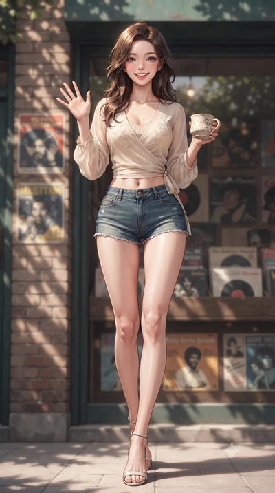 score_9, masterpiece, best quality, ultra-detailed, high-budget anime keyframe, editorial fashion photography, tasteful artistic composition, Korean woman. low angle full-body shot from head to toe showing her feet, filling the entire 9:16 vertical f