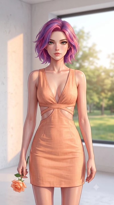 score_9, masterpiece, best quality, ultra-detailed, high-budget anime keyframe, editorial fashion photography, tasteful artistic composition, Caucasian woman woman. close-up cowboy shot from the waist and thighs up, the character dominates the compos