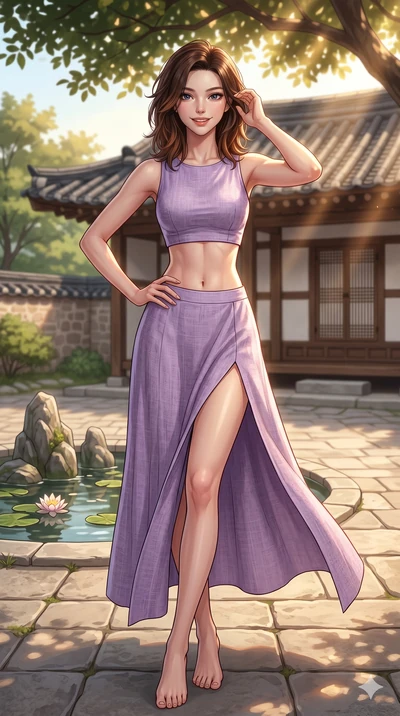 score_9, masterpiece, best quality, ultra-detailed, high-budget anime keyframe, editorial fashion photography, tasteful artistic composition, Korean woman. cowboy shot from the thighs up, character and outfit filling the frame for maximum editorial p