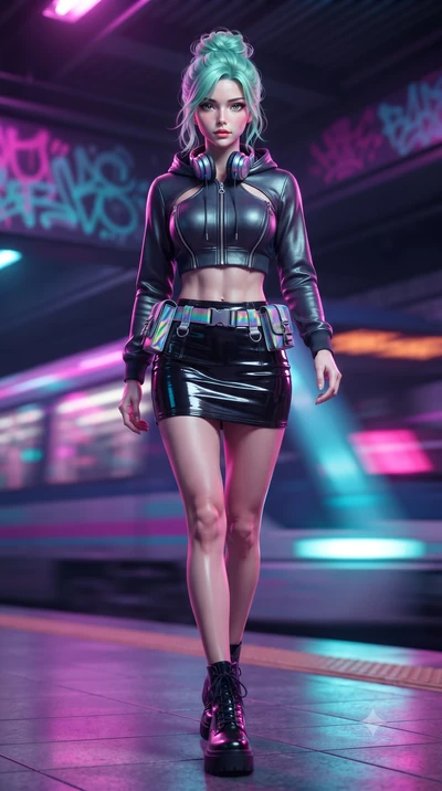 score_9, masterpiece, best quality, ultra-detailed, high-budget anime keyframe, editorial fashion photography, tasteful artistic composition, Japanese woman. low angle full-body shot from head to toe showing her feet, filling the entire 9:16 vertical