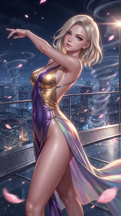score_9, masterpiece, best quality, ultra-detailed, high-budget anime keyframe, editorial fashion photography, tasteful artistic composition, Caucasian woman. close-up cowboy shot from the waist and thighs up, the character dominates the composition,