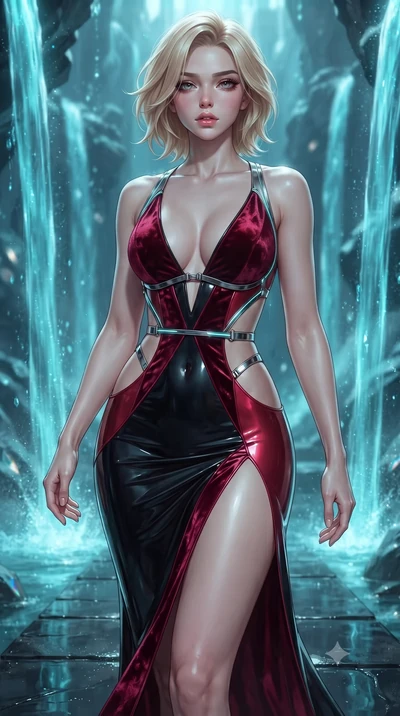 score_9, masterpiece, best quality, ultra-detailed, high-budget anime keyframe, editorial fashion photography, tasteful artistic composition, Caucasian woman. close-up cowboy shot from the waist and thighs up, the character dominates the composition,