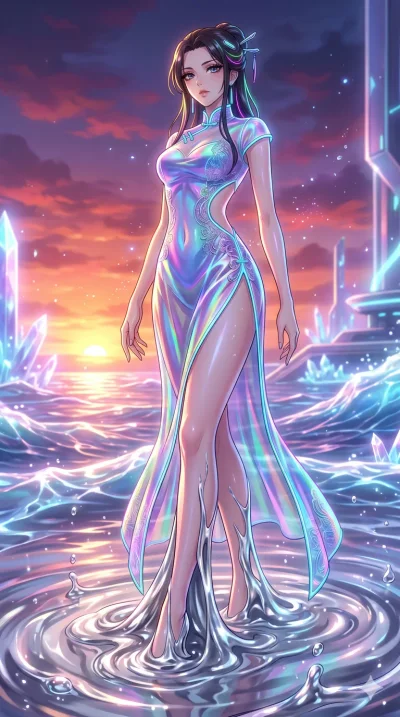 score_9, masterpiece, best quality, ultra-detailed, High-budget Anime Keyframe, vibrant colors, fluid line-art, expressive lighting, cinematic composition, Ufotable-style visual effects, top-tier animation quality, Japanese woman with delicate and el