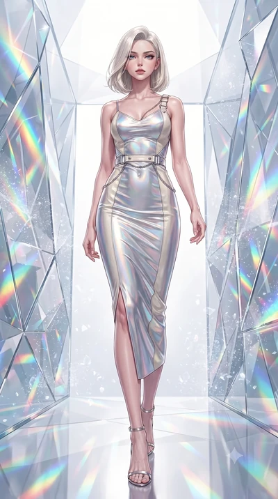 score_9, masterpiece, best quality, ultra-detailed, high-budget anime keyframe, editorial fashion photography, tasteful artistic composition, Caucasian woman. low angle full-body shot from head to toe showing her feet, filling the entire 9:16 vertica