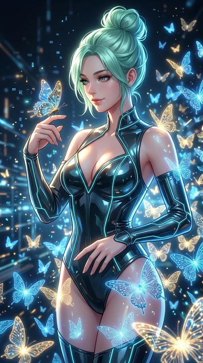 score_9, masterpiece, best quality, ultra-detailed, high-budget anime keyframe, editorial fashion photography, tasteful artistic composition, Japanese woman. Upper body close-up from the thighs up, character filling the screen for maximum presence. S